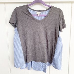 Anthropologie Deletta Grey Blue Striped Tee XS